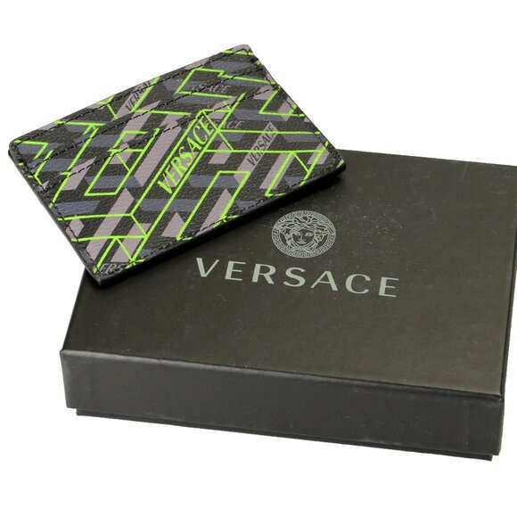 Versace Unisex "La Greca" Signature Coated Canvas Leather Card Case - Picture 1 of 4